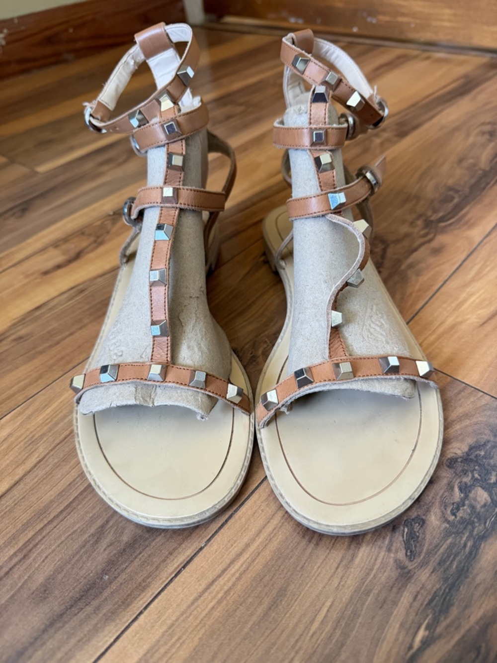 Rebecca Minkoff Women's Tan Gladiator Studded Sandals